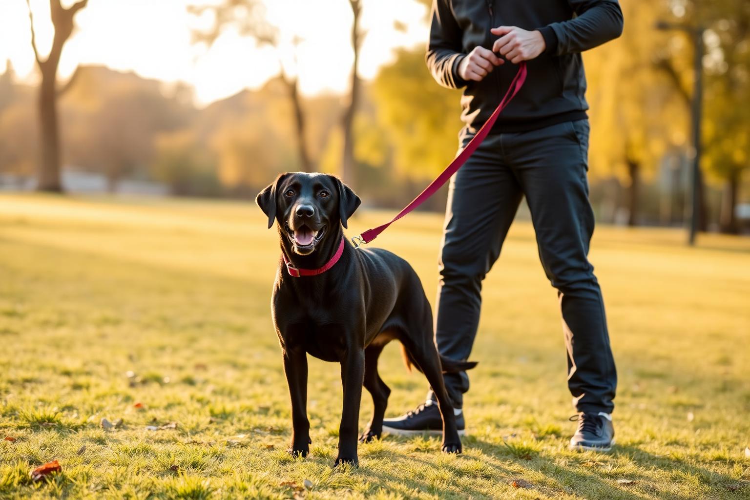 Entrenador profesional con un labrador educado